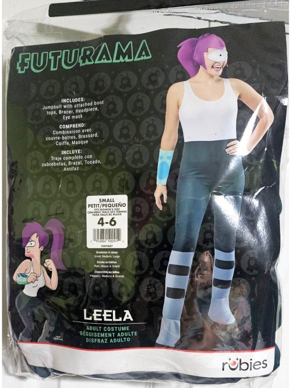 Futurama Leela Costume Adult Women Small Wig Eye Mask Halloween Rubies Cosplay